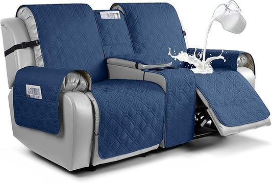 VANSOFY Loveseat Recliner Cover with Console 100% Waterproof Sofa Slipcovers Non-Slip Reclining Couch Cover Split Sofa Covers Furniture Protector for Pets, Dogs(Ocean Blue)