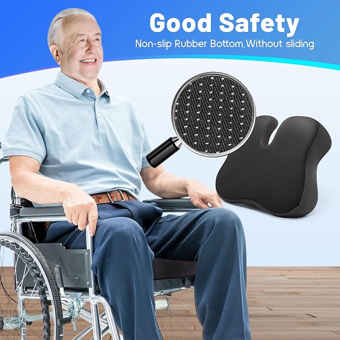 Seat Cushion, Wide & Soft Support Memory Foam Cushion for Office Chair, Desk Chair, Car Seat, Airplane, Ergonomic Sciatica, Hip & Tailbone Pain Relief Cushion for Long Sitting