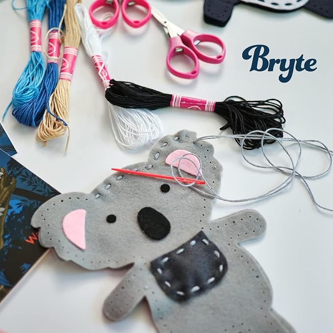 BRYTE Adventure Animals Sewing Kit for Kids: A Fun DIY Arts & Crafts Experience with 5 Pre-Cut Felt Animals, Needles, Thread & Instructions - for Kids Age 7+, Great Gift for Birthdays & Holidays