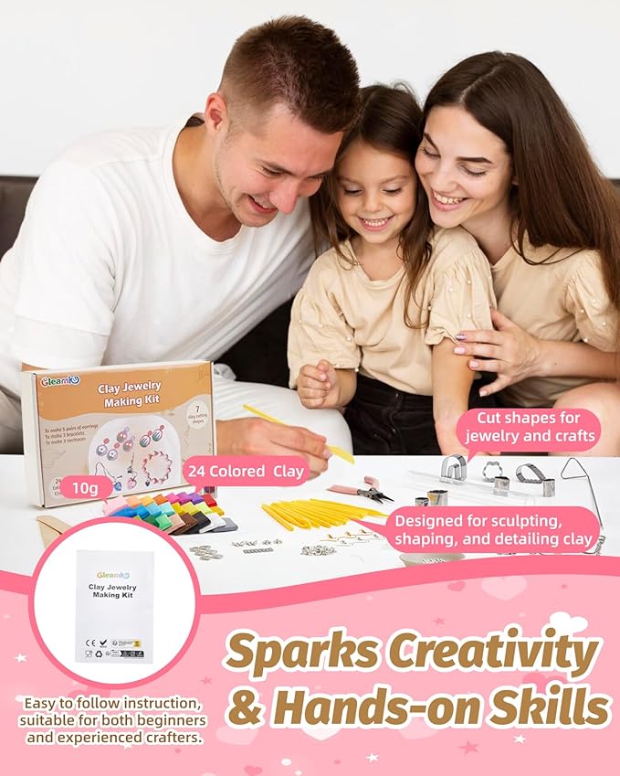 DIY Make Your Own Clay Jewelry Dish Craft Kit for Girls - Jewelry Dish Making Kit, w/24 Color Polymer Clay, 7 Circle Cutters, Rollers,212 pcs Earring Making Tools Arts and Crafts for Kids Ages 8+