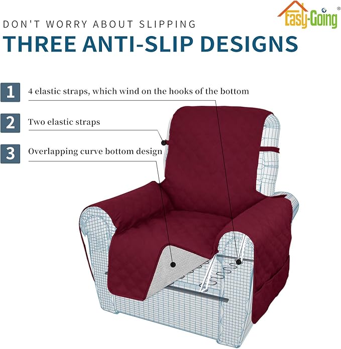 Easy-Going Sofa Slipcover Waterproof Oversized Recliner Chair Cover Non-Slip Fabric Couch Cover for Living Room Washable Furniture Protector for Pets Kids Children Dog Cat (Oversized Recliner, Wine)