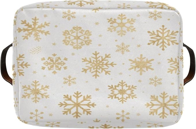 Collapsible Fabric Storage Bins with Handles Gold Snowflakes Fabric Closet Organizers and Storage Baskets with Metal Frame, Storage Basket for Shelves, Laundry, Office 2 Pack