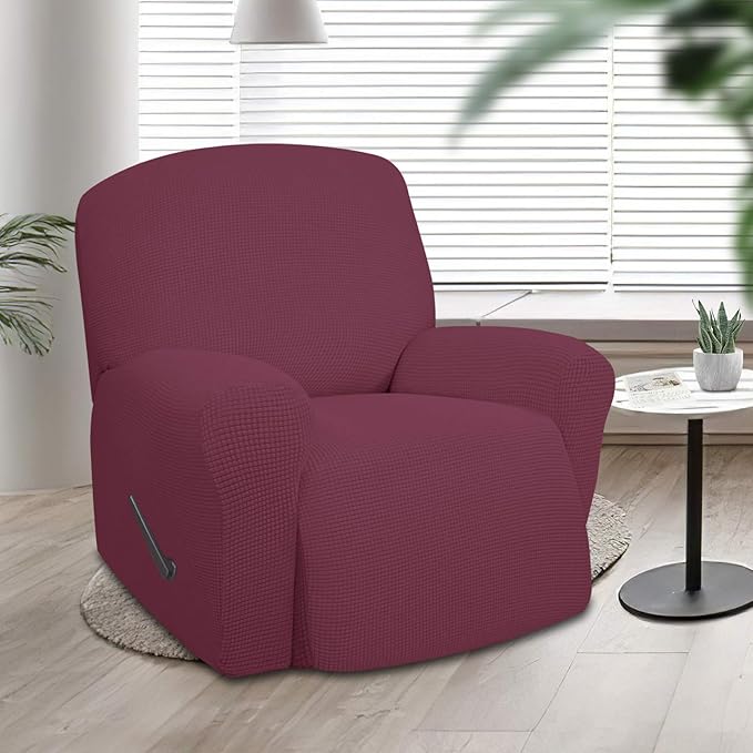 Easy-Going Oversized Recliner Stretch Sofa Slipcover Sofa Cover 1 Piece Furniture Protector Couch Soft with Elastic Bottom Kids,Polyester Spandex Jacquard Small Checks(Oversize Recliner,ASH Rose)