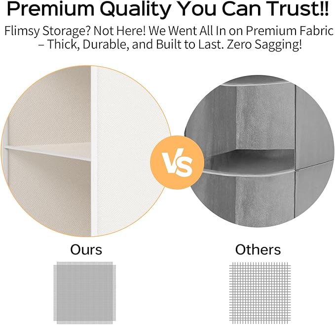 ALLTIDYUP Space-Saving Hanging Closet Storage Organizer – Dual-Row Foldable Shelves with 3 Hooks, 6-Tier Wardrobe Organizer for Dorm, Bedroom, Closet (White)