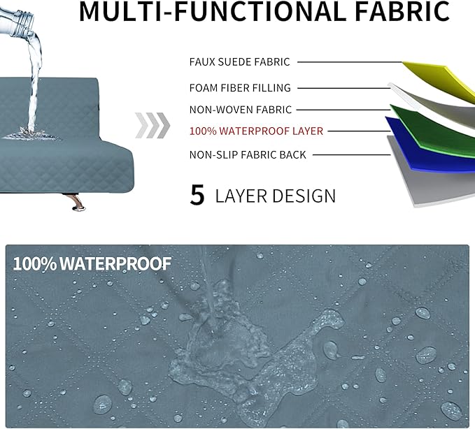 Easy-Going Sofa Slipcover Futon Cover Waterproof Couch Cover Furniture Protector Cover Pets Covers Whole Fabric No Stitching Non-Slip Fabric Pets Kids Children Dog Cat (Futon, Light Blue)
