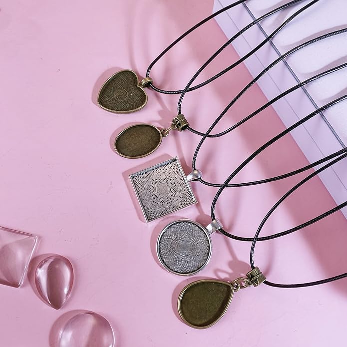 Bezel Pendant Trays Gold and Sliver, Rhinestone Bezel Pendants Trays for DIY Jewelry Craft Making, Picture Necklace Pendant Trays with Clear Glass Cabochons and Chains