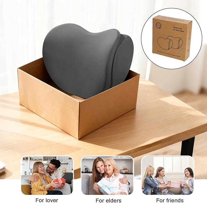 2Pcs 2025 Double-Layer Car Pillow, Cloud-Like Comfort Car Neck Pillow, Dual C-Curve Support Car Headrest Pillow – Experience First-Class Driving Comfort. (Gray)