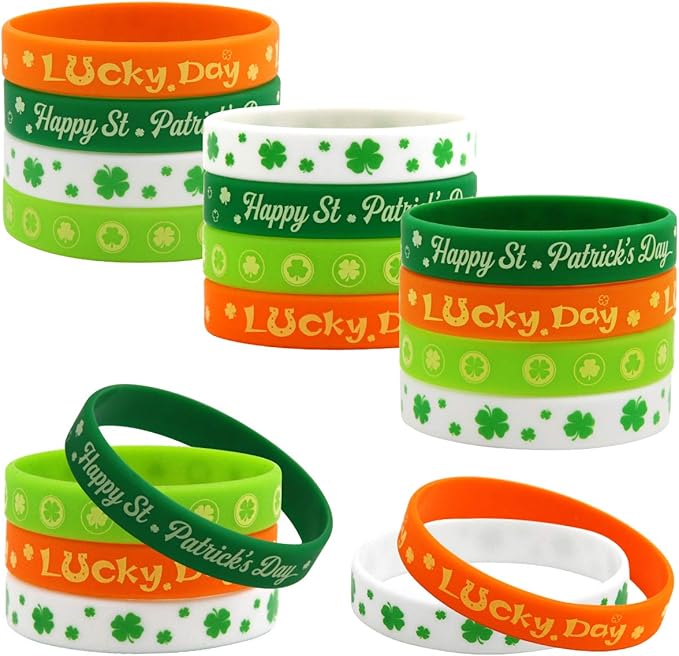 36pcs St.Patrick’s Day Bracelets for Kids Rubber Wristband Party Favor Supplies
