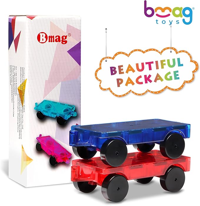 Bmag 2PCS Magnetic Car Set,Construction Vehicle Building Tiles,Magnet Toys Compatible with Magnetic Tiles,STEM Educational Toys for Boys and Girls