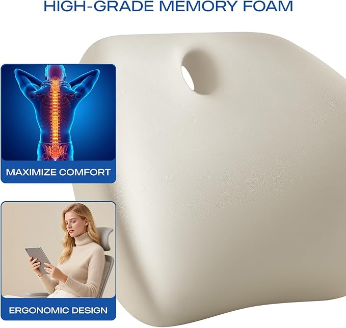 Skechers Lumbar Support Pillow for Office Chair,Memory Foam Lumbar Pillow,Lower Back Pain Relief Lumbar Pillow,Ergonomic Design Back Support Pillow for Office Chair,Car,Home,Travel,Gray