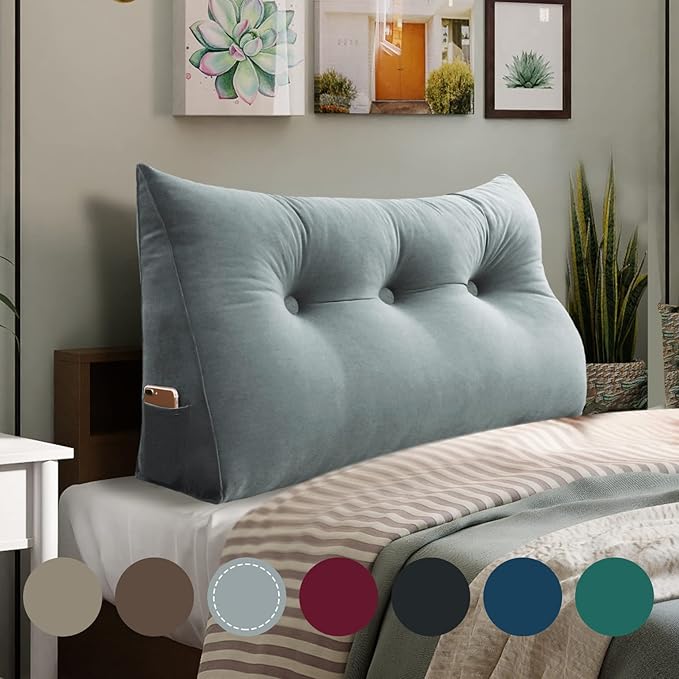 Bed Wedge Pillow for Headboard Large Bolster Pillow Reading Pillows for Sitting Up in Bed Adult, Triangular Backrest Cushion Book Pillows for Daybed Couch Support Upholstered(LightGray, Twin)