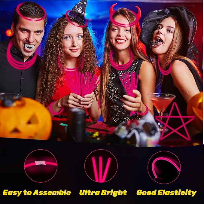 75 Glow Sticks Bracelets and Necklaces, 8'' Glowsticks Bulk Pack Bright Glow in the Dark Party Supplies for Kids (Pink)