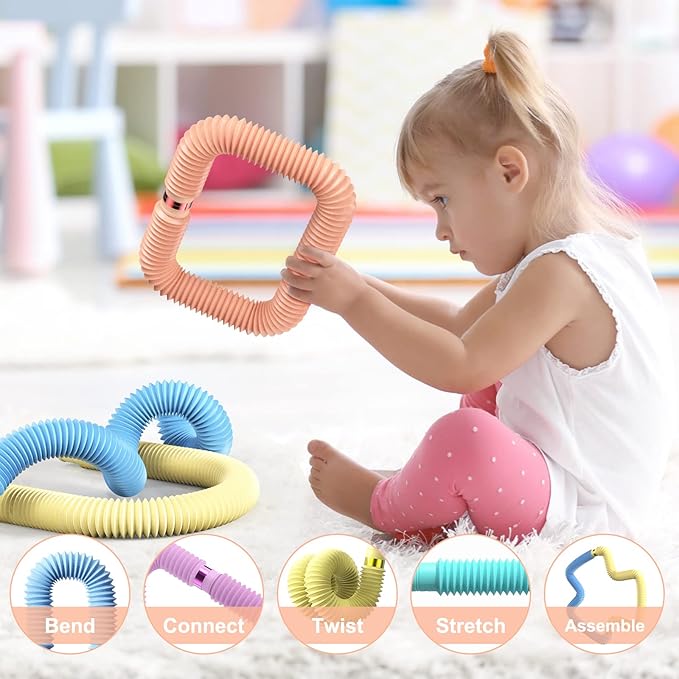 Light Up Pop Fidget Tubes Party Favors for Kids, 12 Pack Glow in The Dark Party Supplies Toddler Sensory Toys, Large Glow Sticks as Goodie Bag Stuffers and Birthday Party Pack Return Gifts for Kids