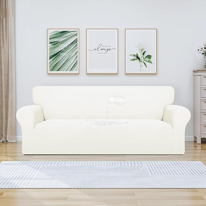 PureFit 100% Dual Waterproof Couch Cover Slipcovers for Couches and Sofas - Stretch Non Slip Fleece Sofa Covers Washable, Leakproof Furniture Protector for Kids, Pets, Dog (Sofa, Beige)