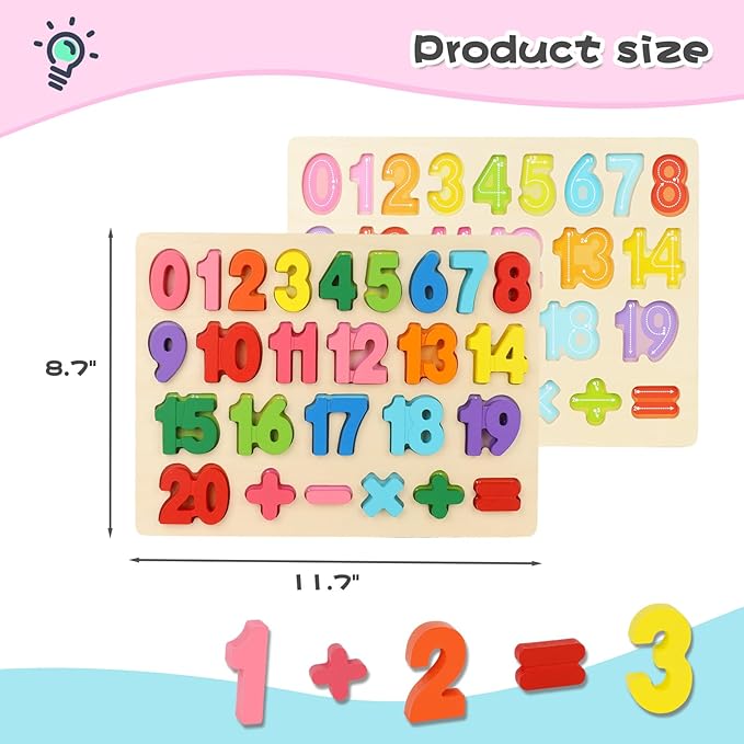 LovesTown Wooden Puzzles for Kids, Number Shape Puzzles Preschool Educational Toys Montessori Toddler Puzzles for Boys Girls