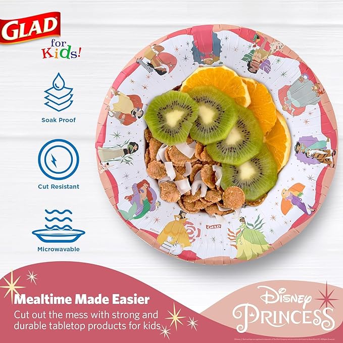 Glad for Kids Disney Princess Magic is in All of Us 12oz Paper Bowls| Disney Princess Paper Bowls, Kids Bowls| Kid-Friendly Paper Bowls for Everyday Use, 12oz Paper Bowls, 24 Count - 10 Pack