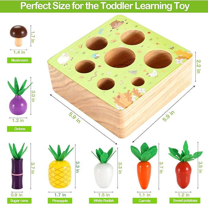 Montessori Toys Baby Easter Toys for 1 2 3 Year Old, Farm Harvest Game Wooden Toys, Educational Learning Toys, Shape Size Sorting Puzzles for Boys Girls, Perfect Easter Birthday Gift Toys