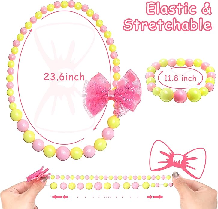 18 Pieces Girl Beaded Necklace Bracelet Colorful Kids Play Jewelry Princess Costume Jewelry Gift Party Favors Dress Up Jewelry for Little Girl Toddler