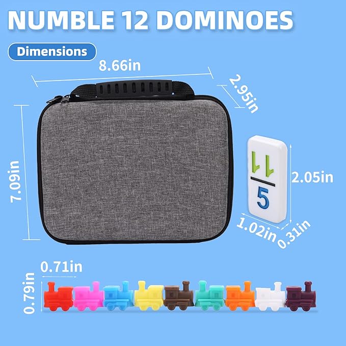 Mexican Train Dominoes Set Numbers, Double 12 Dominoes Set with 91 Colored Tiles and Protable Case, Travel Number Domino Set for Kids, Adults Family Board Team Games