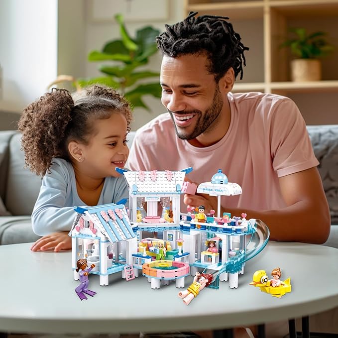 Friends Water Villa Building Set with 7 Minifigures, Summer Vacation Villa Friends Building Toys for Girls, Compatible with Lego Friends Girls, for Princess Girls, 938 PCS