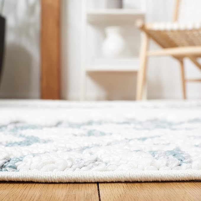 SAFAVIEH Moroccan Tassel Shag Collection Runner Rug - 2'3" x 12', Teal & Ivory, Rustic Trellis, Non-Shedding & Easy Care, 2-inch Thick Ideal for High Traffic Areas in Living Room, Bedroom (MTS652K)