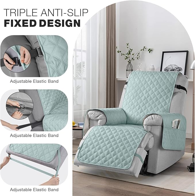 TAOCOCO Non-Slip Recliner Chair Cover Sofa Slipcover, Pet Cover for Small Recliner Chair with Elastic Straps, Washable Reclining Chair Cover Recliner Furniture Protector (23'' Small, Mint)