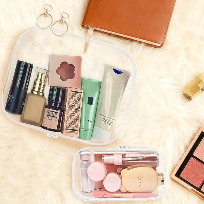 Clear Hard Shell Zipper Case,Clear Toy Storage Pouch,Waterproof Transparent Organizer Cosmetic Case for Travel, Office, Home (White, 3*M)