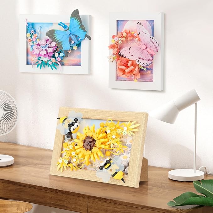 Bee Insects Flowers Photo Frame Micro Mini Bricks Building Set, Botanical Collection Wall Art Home Office Decor, Ideas Gift Building Toy for Boys Girls Adults(Not Compatible with Lego Set, P2276)
