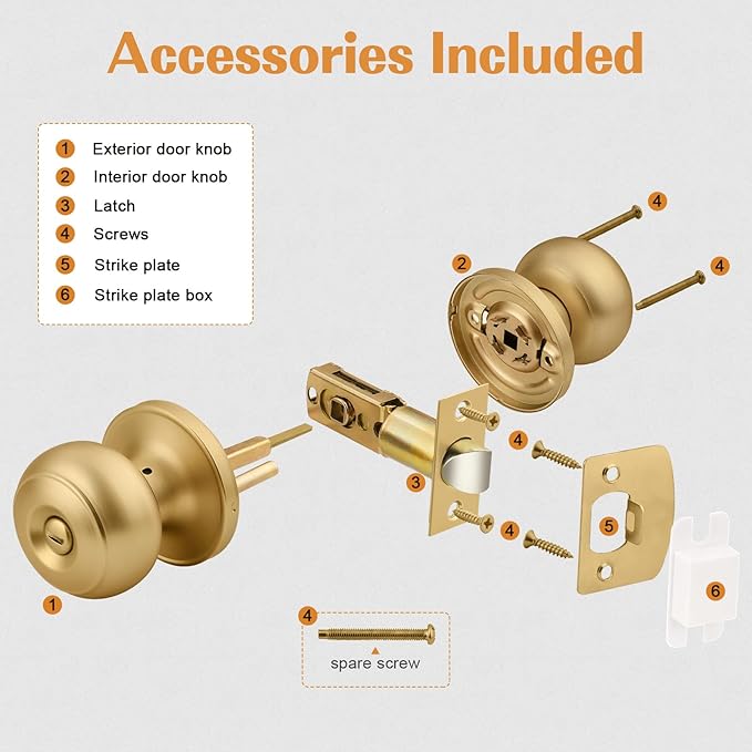 Probrico Champagne Bronze Door Knobs for Bedroom Bathroom, Interior Door Knob with Round Ball, Champagne Privacy Door Knob, 6 Pack