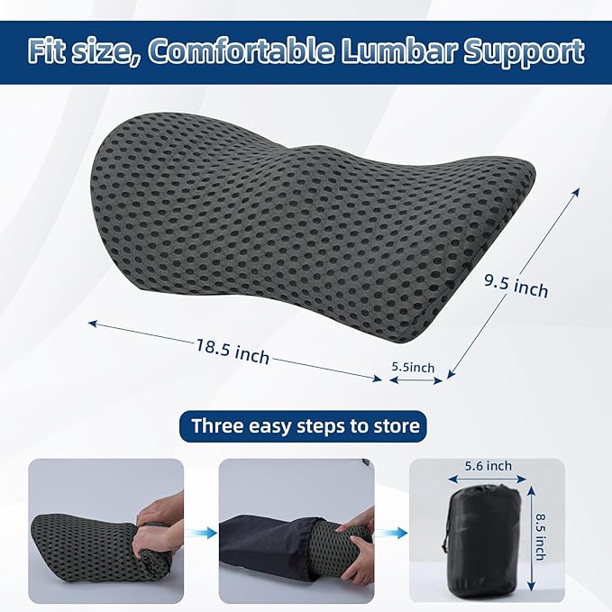 Lumbar Pillow, Memory Foam Lumbar Support Pillow for Office Chair and Car Seat, Ergonomic Streamline Back Pillow for Lower Back Pain Relief, Back Support Pillow for Sitting, Driving, Traveling
