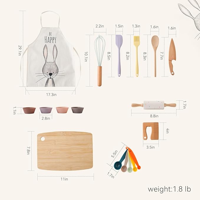 IEATFO Wooden Kids Cooking & Baking Set for Real Cooking, 14 PCS Toddler Montessori Kitchen Tools,Kids Cooking Utensils with Wooden Knife Set,Cutting Board,Apron and Rolling Pin, Food Grade Materials