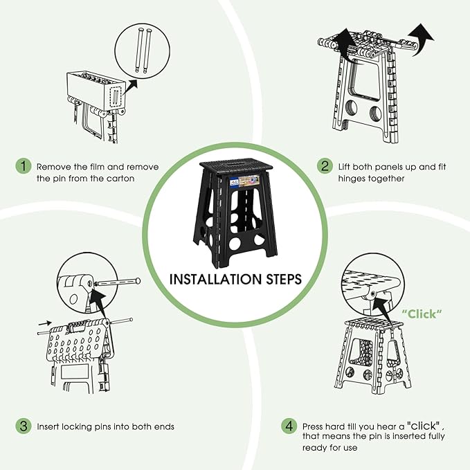 ACKO Folding Step Stool Foldable 17.5 Inch Stools for Adults and Kids,Plastic Stools Tall 400 lbs Capacity,Collapsible Stool for Kitchen, Stepping Foot Stool with Handle,Dot Black,1 PC