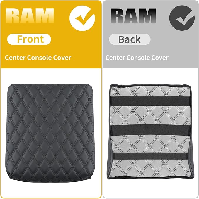 GIANT PANDA Custom Fit Center Console Cover for Dodge RAM 2009-2023 with Bucket Console- Waterproof Faux Leather Armrest Center Cover - Full Protection - Black