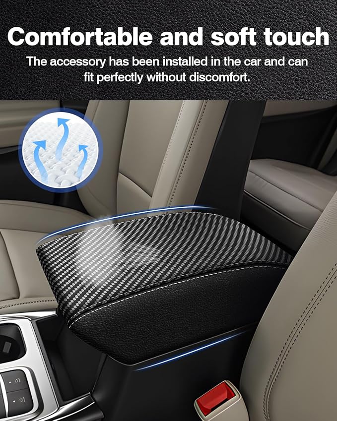 Autorder Center Console Cover for Ford Explorer 2020-2025 Accessories Armrest Cover Carbon Fiber Anti-Scratch Middle Console Pad Leather Armrest Protector