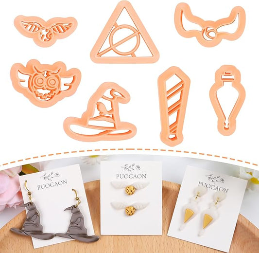 Puocaon Polymer Clay Jewelry Cutters - 7 Pcs Wizard Hat Clay Cutters for Polymer Clay Jewelry Making, Magic Owl Clay Cutters, Clay Cutters for Earrings Making, Magic Potion Shape Clay Cutters Set