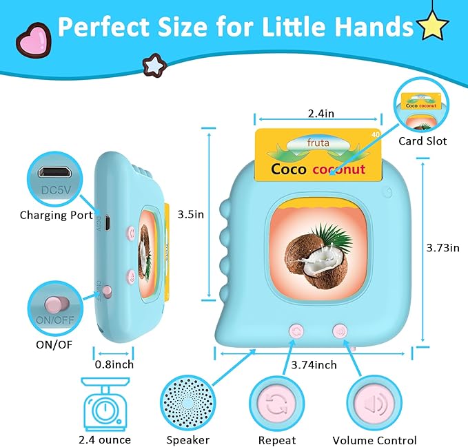 Spanish Flash Cards for Kids Toddlers 1-3, Bilingual Buddy Talking Flash Cards, Autism Sensory Learning Toys, Montessori Educational Speech Therapy Toys, Autism Learning Materials, Ideal Gift for Boys