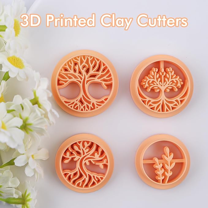 Puocaon Boho Polymer Clay Cutters - 4 Pcs Tree of Life Clay Cutters for Polymer Clay Jewelry Making, Embossed Polymer Clay Cutters for Earrings Jewelry, Life Tree Clay Jewelry Cutters Earrings Making