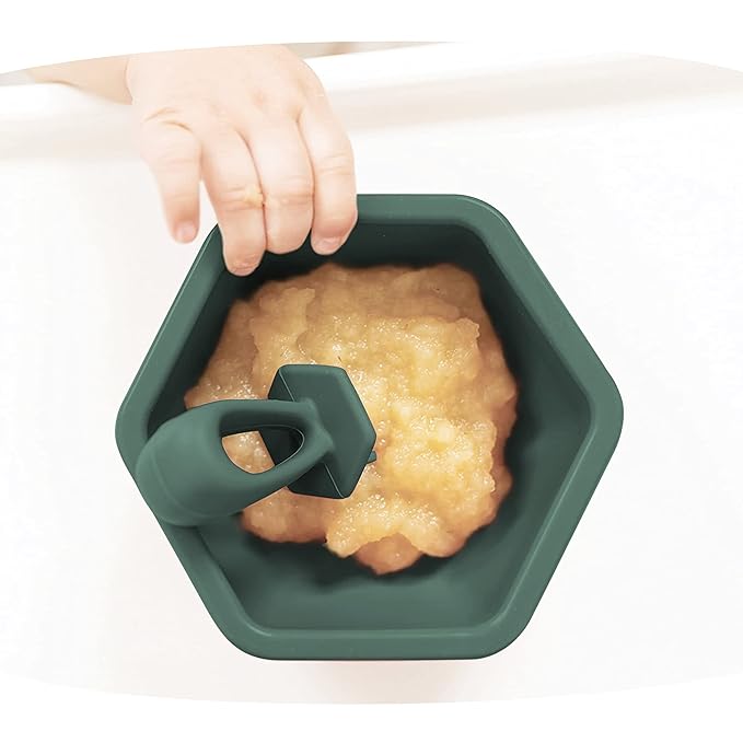 Tiny Twinkle Silicone Training Utensils - Baby Spoons and Baby Forks For Self-Feeding Training - Silicone Baby Led Weaning Utensils For Toddlers And Babies 6-24 Months - Baby Feeding Supplies (Olive)