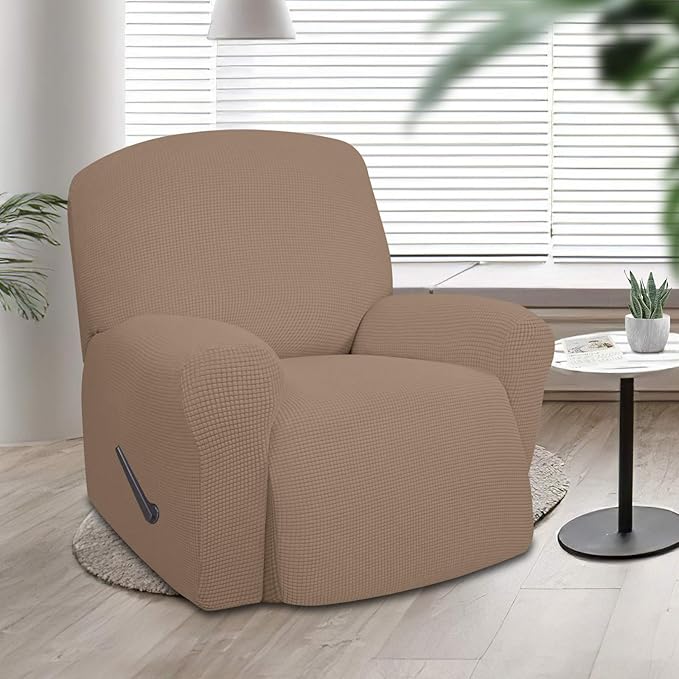 Easy-Going Oversized Recliner Stretch Sofa Slipcover Sofa Cover 1 Piece Furniture Protector Couch Soft with Elastic Bottom Kids,Polyester Spandex Jacquard Fabric Small Checks(Oversize Recliner,Camel)