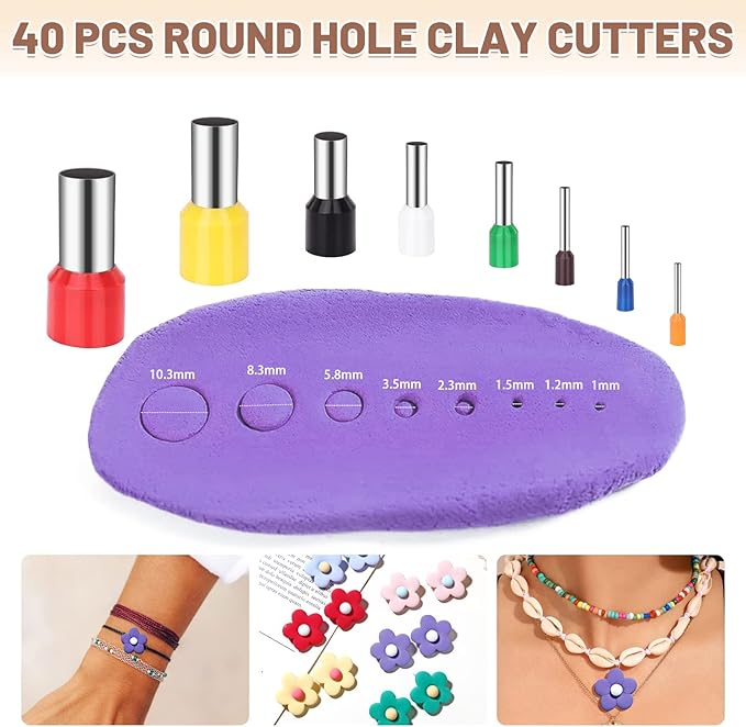 Yofuly Polymer Clay Press Machine, Polymer Clay Cutters Set for Jewelry Making, with Polymer Clay Roller Machine, Polymer Clay Extruder, 40 Circle Shape Cutters and 120 Earrings Accessories