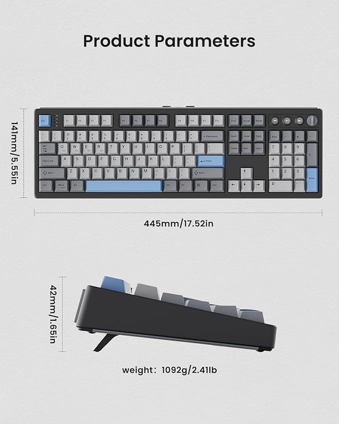 Wireless Mechanical Keyboard,104 Keys 100% Full Size with Number Pad,Gasket Mounted Creamy Sound,Hot Swappable,Knob& Media Keys,Bluetooth/2.4GHz/USB-C for Gaming/Typing/Win/Mac/PC (Carbon Black)