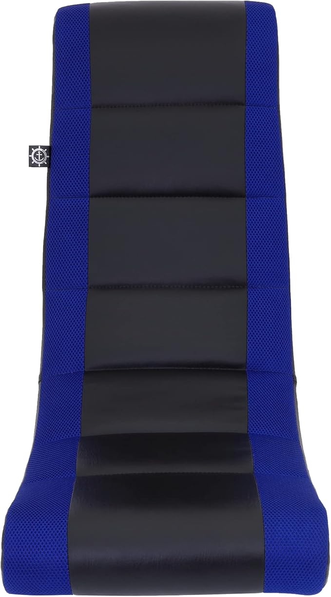 The Crew Furniture Classic Video Rocker Floor Gaming Chair, Kids and Teens, Racing Stripe PU Faux Leather & Polyester Mesh, Black/Blue