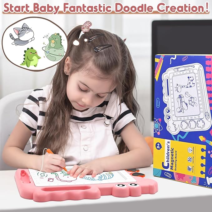 AiTuiTui Magnetic Drawing Board Toddler Toys Gift for Girls Boys, Color Sketch Writing Scribble Doodle Pad Travel Games, Educational Learning Kids Toys for Birthday or Valentine (Pink)