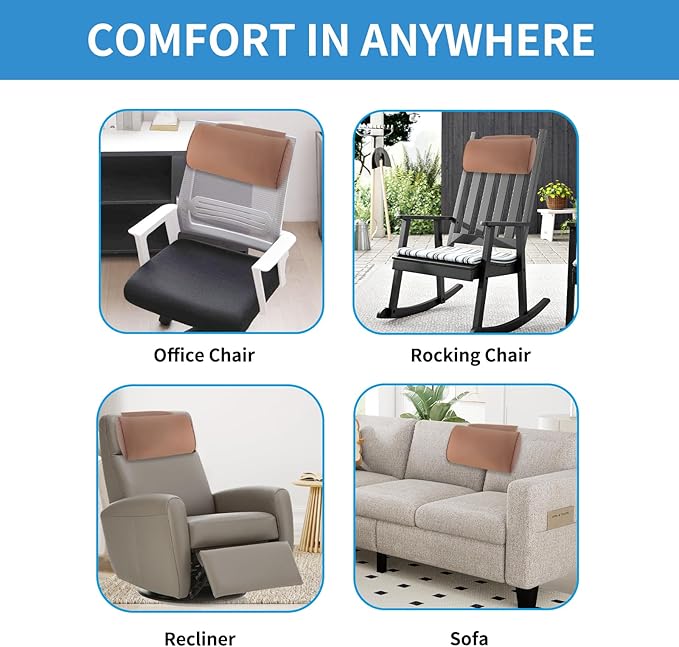 YOUFI Leather Recliner Headrest Pillow with Self-Stabilizing Weighted Base, Adjustable Filling for Head & Neck Support, Soft Neck Pillow for Recliner, Couch, Sofa, Chairs (Brown)