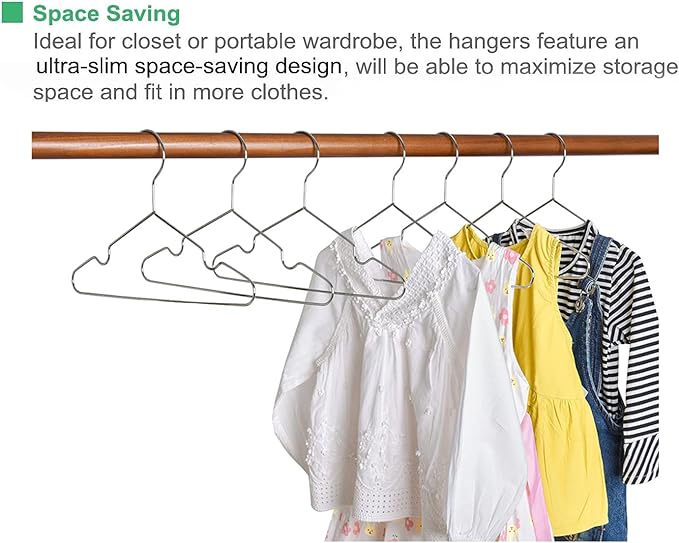 Amber Home 20 Pack 12" Chrome Kids Baby Hangers, Strong Metal Children Clothes Hangers for Closet, Space Saving Infant Hanger for Toddler Coats Pants (Chrome, 20)