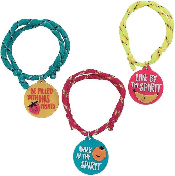 Fun Express Fruit of the Spirit Rope Bracelets - VBS and Sunday School Jewelry - 24 Pieces