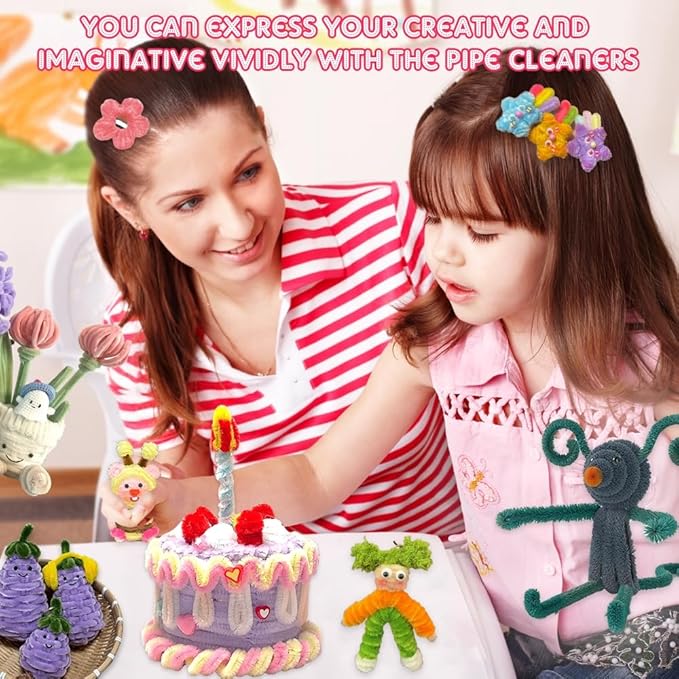 Kids DIY Arts & Crafts Rich Materials 1300+ Pcs Including Feathers, Pipe Cleaner,Wiggle Eyes, Pompoms, Colours Paper,Bells, Sticks,Beads for Chenille Stems and More Crafting Items Supplies