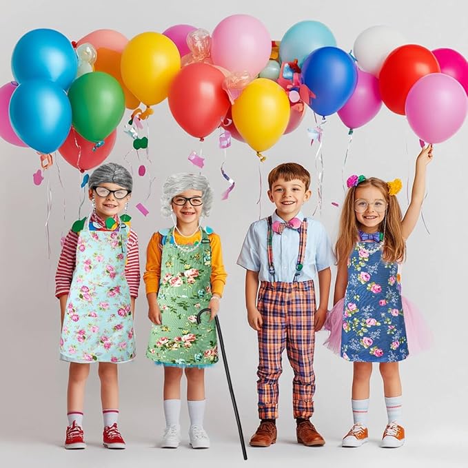 Kyson Girls Old Lady Costume for Kids 9 Pcs 100th Days of School Granny Wig Apron Outfit Halloween Dress Up Accessories