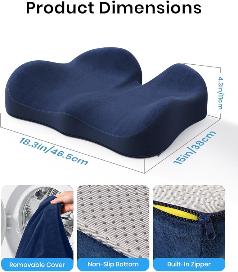 Benazcap Seat Cushion - Memory Foam Car Seat Pad - Sciatica & Lower Back Pain Relief - Car Seat Cushions for Driving - Road Trip Essentials for Drivers, Dark Blue