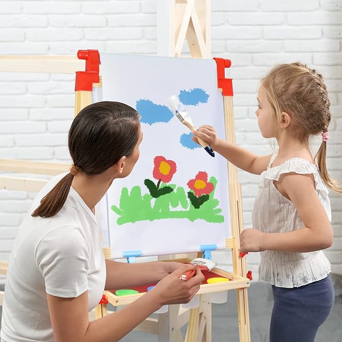 JOYOOSS Art Easel for Kids Art Easel Kids Easels for Toddlers,Wooden Kid Easel with Paper Roll - Chalkboard for Kids Adjustable Double Sided Kids Dry Erase Board, Toddler Art Easel for Kids Ages 4-8